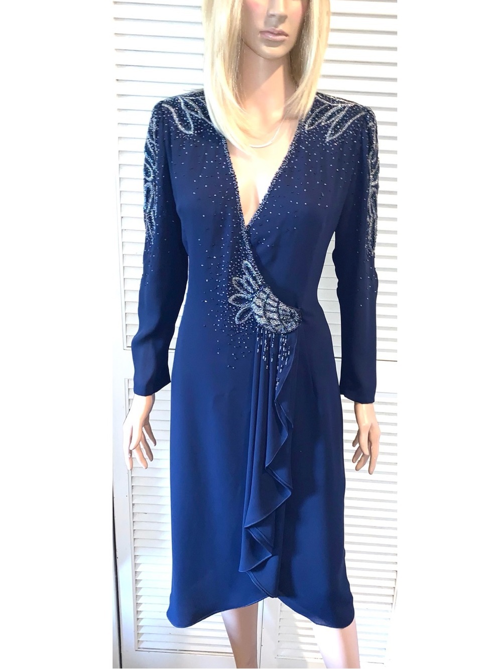 Vintage Jack Bryan Beaded Long Sleeve Wrap Dress Size 6